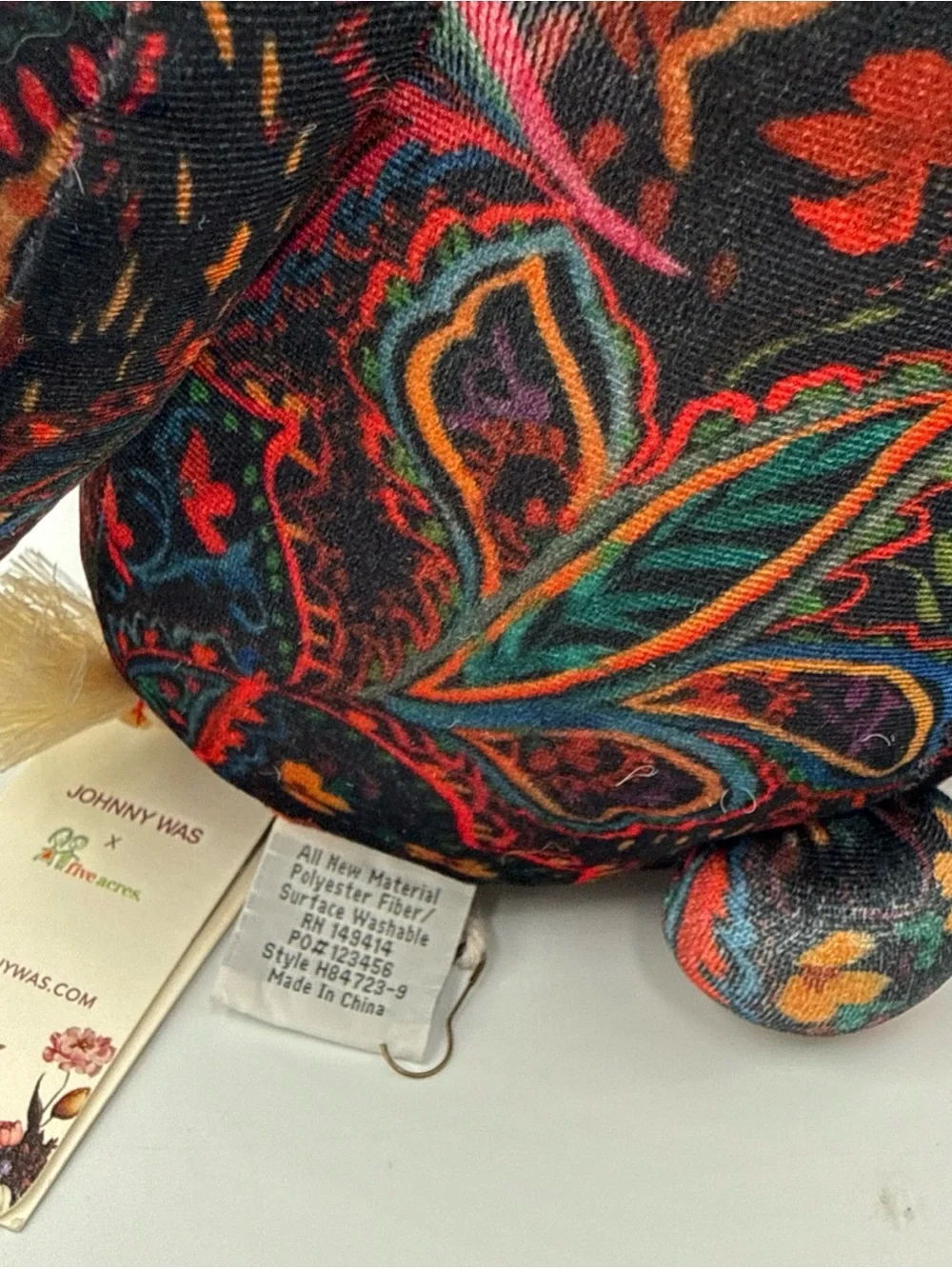 Johnny Was Paisley Floral Plush Bear in Black and Red Tones